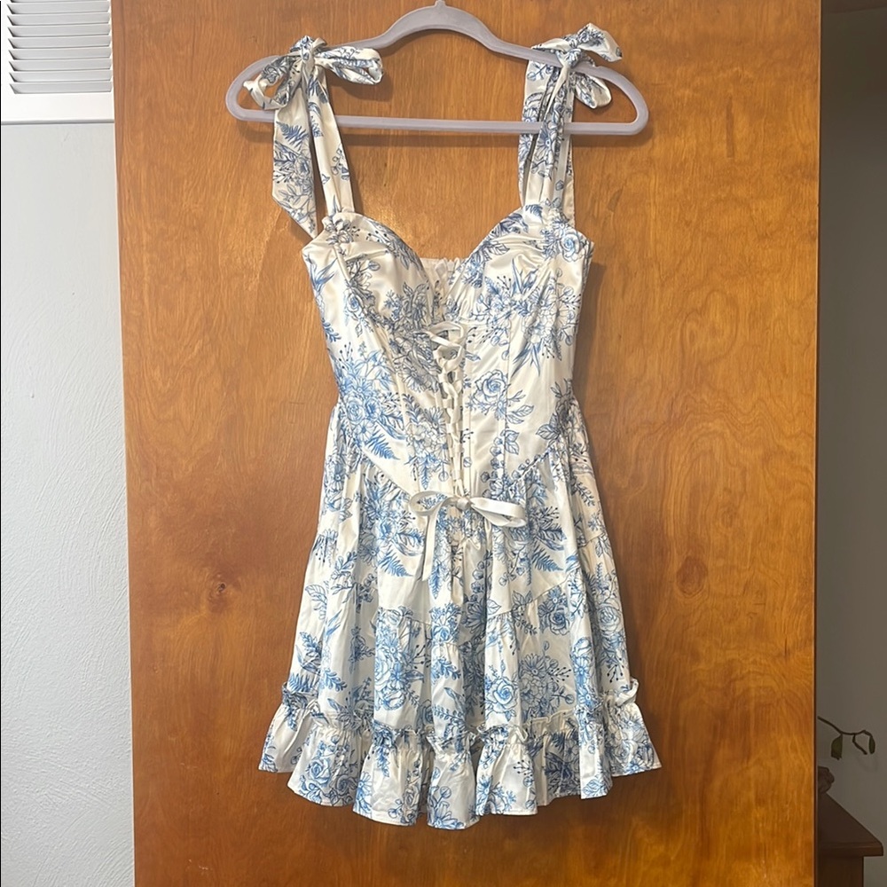 Sugar Thrillz blue and white floral corset style cottagecore dress size XS